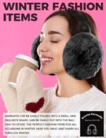 Close-up of black faux fur ear muffs, soft and fluffy, designed for winter warmth and comfort.