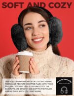 Close-up of black faux fur ear muffs, soft and fluffy, designed for winter warmth and comfort.