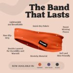 An orange Good Bands thermal fleece ear warmer headband, shown flat, ready for cold weather activities.
