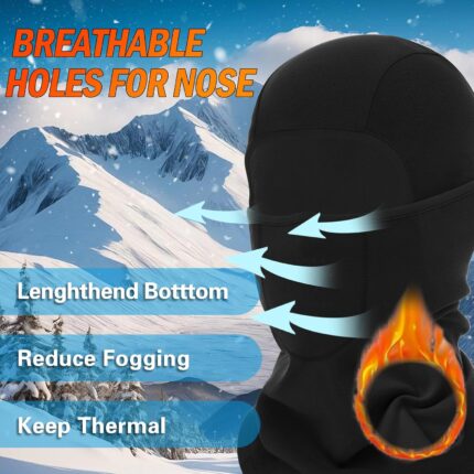 A black Oruliss balaclava ski mask worn by an adult, covering the head and neck, with a focus on its breathable fabric.