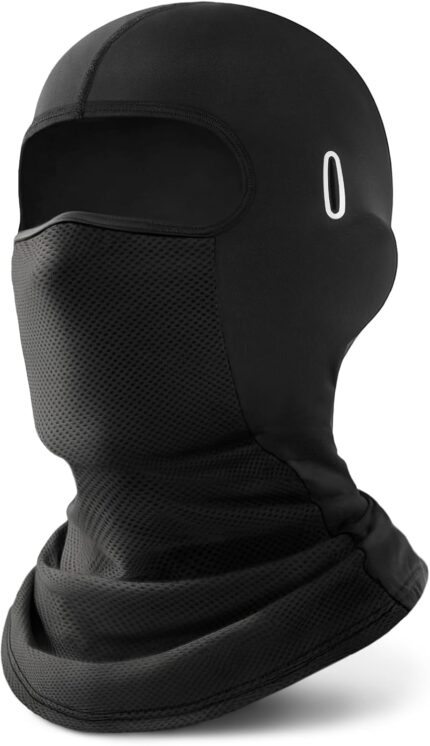 A black ROXUN balaclava face mask, made of ice silk cooling fabric and mesh, designed for sun protection.