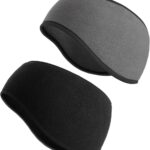 Two SAVITA thermal fleece ear warmer headbands, one black and one grey, displayed on a neutral background.