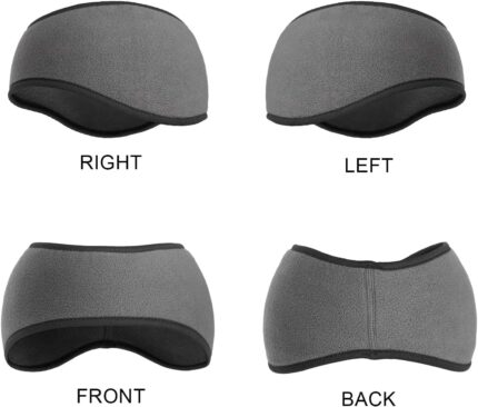 Two SAVITA thermal fleece ear warmer headbands, one black and one grey, displayed on a neutral background.