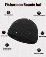 Close-up of a black Simapu Thin Fisherman Knit Beanie Hat with a cuffed brim, showcasing its knit texture.