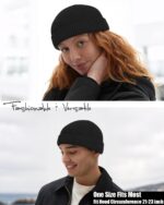 Close-up of a black Simapu Thin Fisherman Knit Beanie Hat with a cuffed brim, showcasing its knit texture.