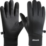 Pair of black Sireck men's water-resistant winter gloves with touchscreen fingertips and reflective logo.