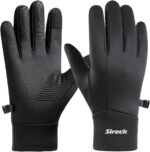 Pair of black Sireck men's water-resistant winter gloves with touchscreen fingertips and reflective logo.