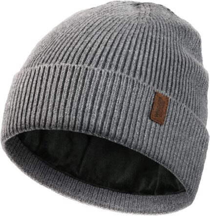 Close-up of a Wmcaps Winter Beanie, showcasing its soft knit texture and warm fleece lining