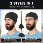 Three black WTACTFUL skull caps, lightweight and breathable, designed for use under helmets or during workouts.